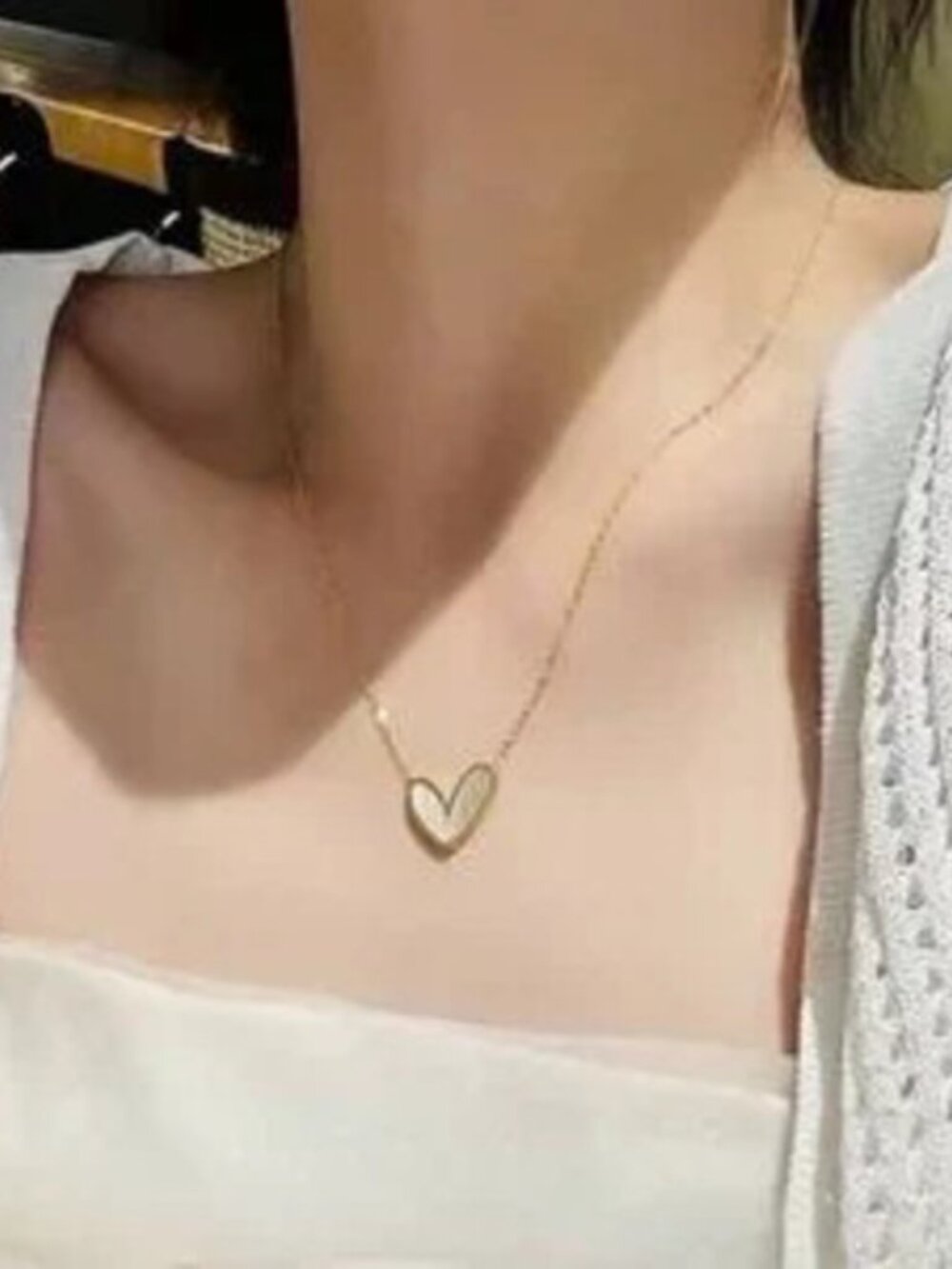 Gold Stainless Steel Heart Pendant Chain Necklace